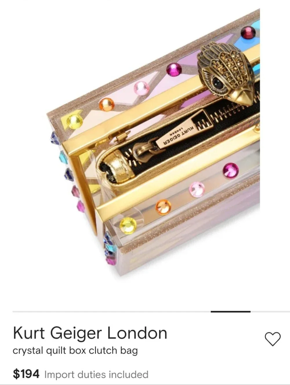 Kurt Geiger crystal quilt box clutch Crossbody bag Convertable  New